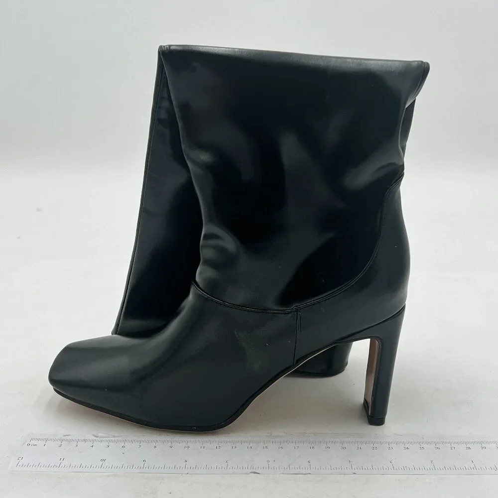 Black Women Over The Knee Boots High Chunky Heels Square Toe Fancy Pull On Shoe